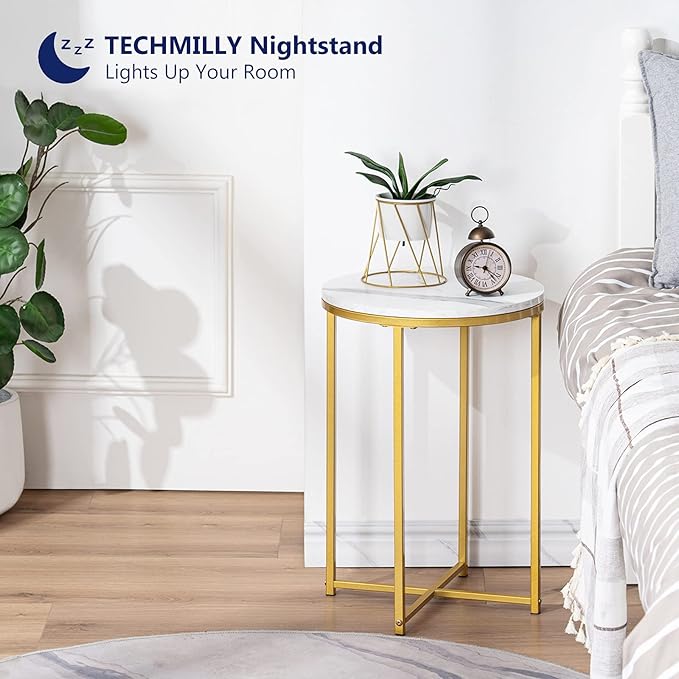 TECHMILLY Round End Table, Faux Marble Sofa Table, Accent Side Table - Image 5
