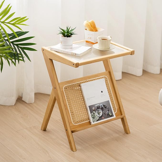 Tiita Rattan Side Table, Mid Century Nightstand, Bamboo Accent Bedside Tables - Image 8