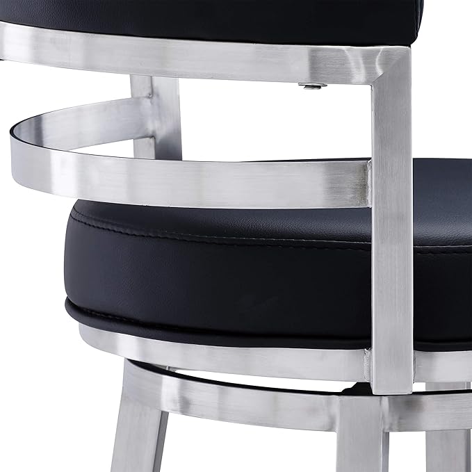 Armen Living Titana 26" Counter Height Swivel Black Faux Leather and Brushed - Image 7