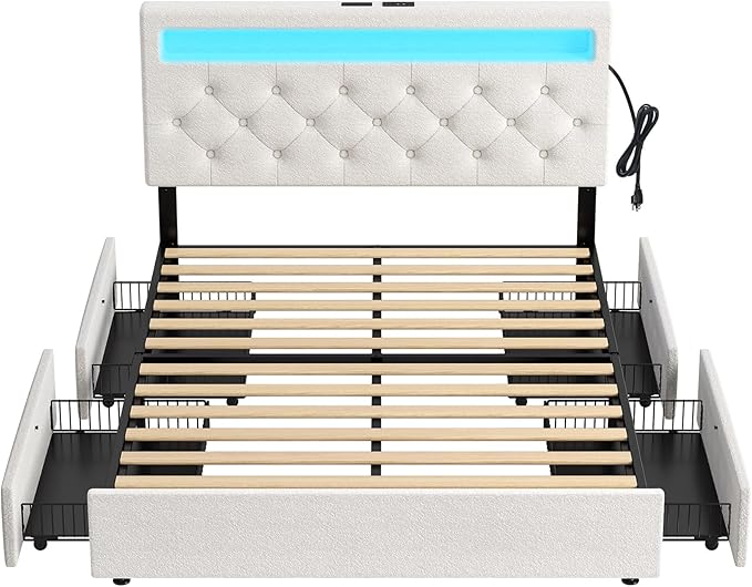 Rolanstar Queen Bed Frame with 4 Storage Drawers and Charging Station, Queen by Rolanstar