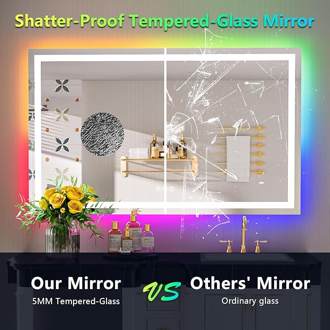 55x40 Inch RGB LED Bathroom Mirror Front Light and RGB Backlit Lighted Vanity - Image 6