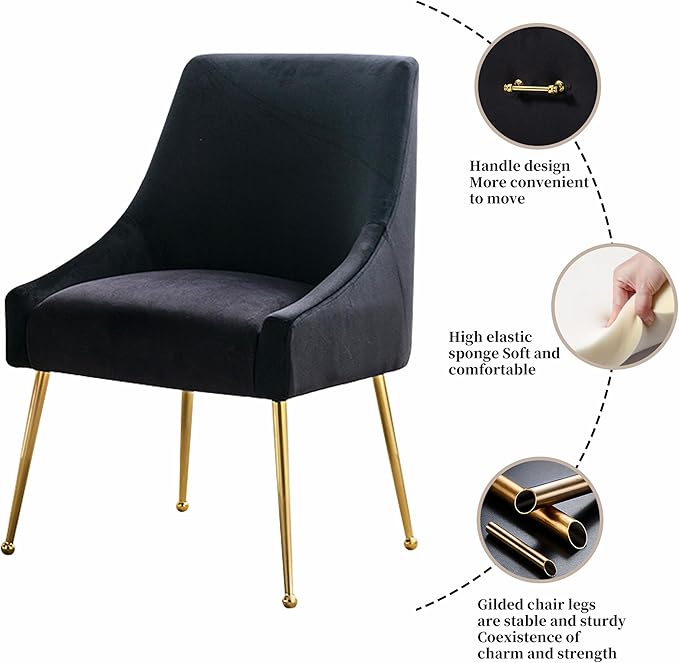 Modern Velvet Dining Chairs Set of 2, Contemporary Upholstered Furniture - Image 5