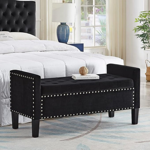 24KF Velvet Modern Upholstered Tufted Button Storage Bench by WEMARTHOMEDECOR