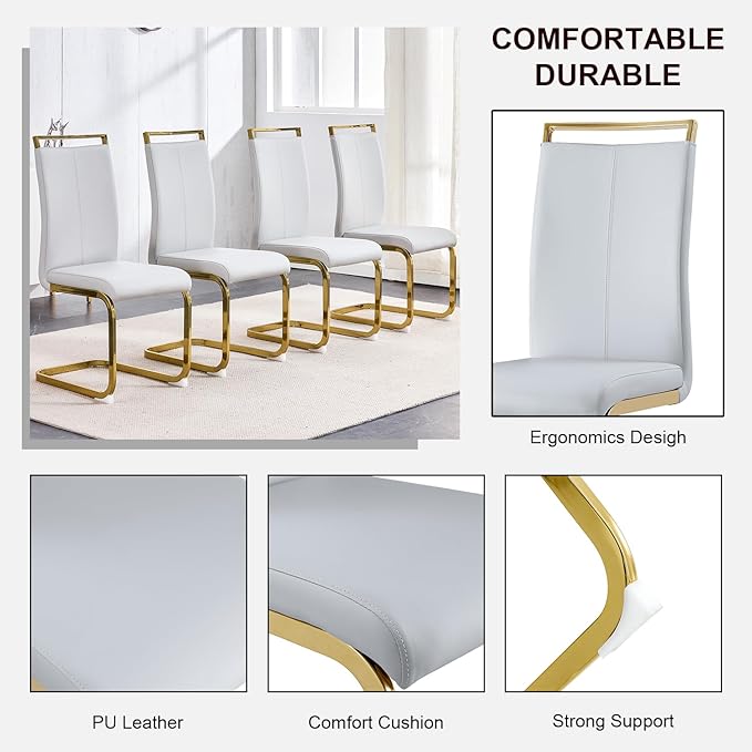 Modern Dining Chairs Set of 4, High Back Kitchen Chairs, Faux Leather Side Chair - Image 6