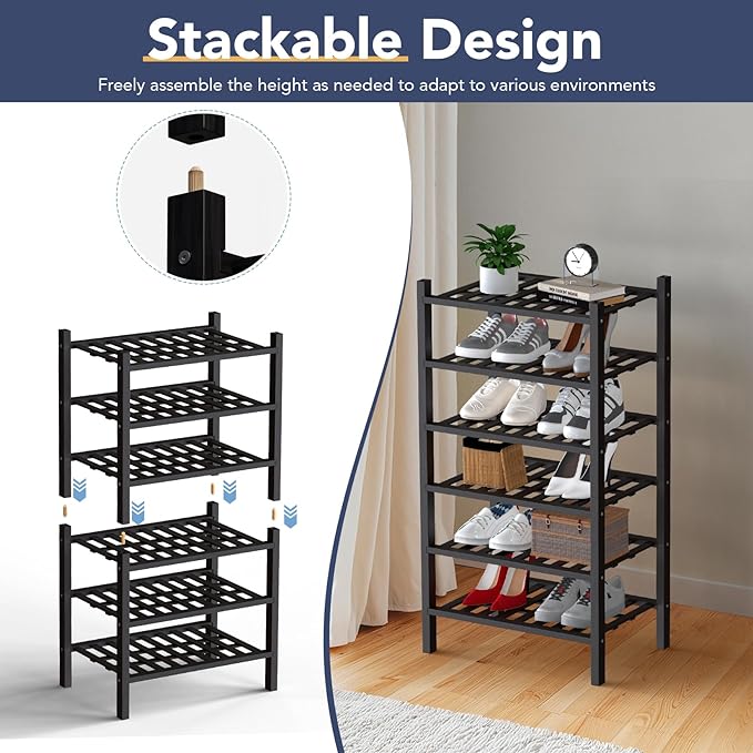 Haddockway small 3 Tier Bamboo Shoe Rack Storage Organizer, Small Space - Image 6