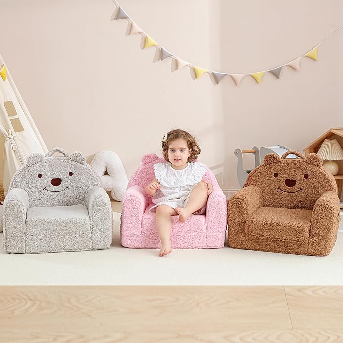 Toddler Chair, Sherpa Bear Kids Chair, Toddler Couch Fold Out, Children Reading - Image 2