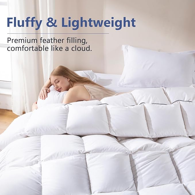 DOWNCOOL Feather Comforter King Size, All Season Luxurious Hotel Bed Comforter - Image 3