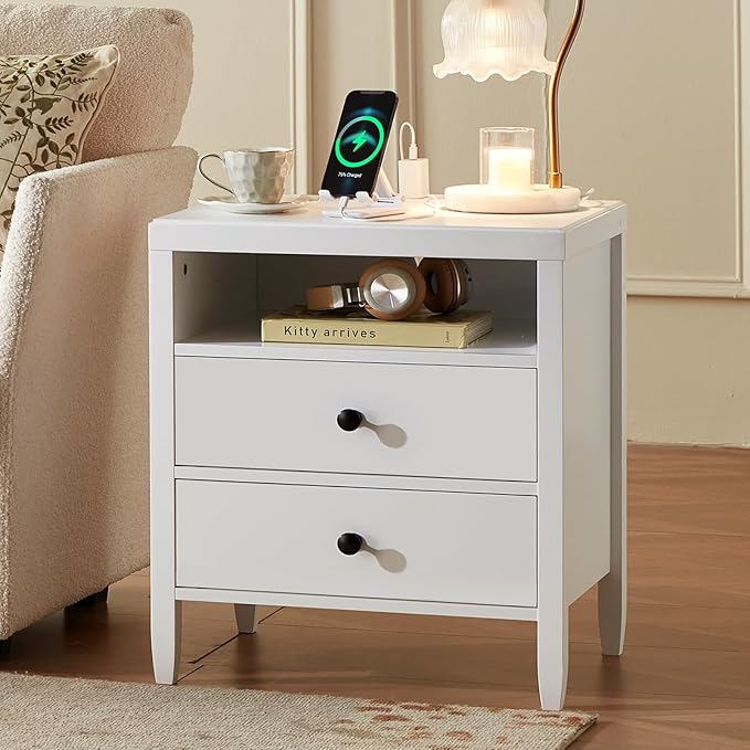 Huuger Nightstand with Charging Station, Bed Side Table - Image 4