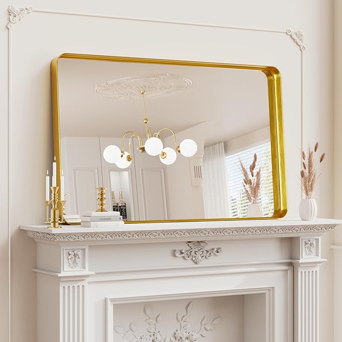 Koonmi Gold Bathroom Mirror for Wall, 30x40 Inch Matte Metal Deep Framed - Image 2