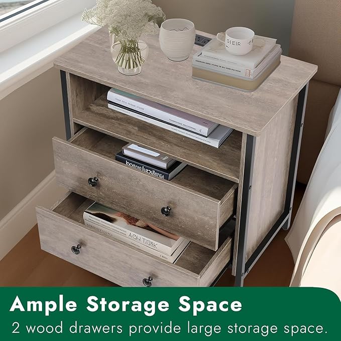 27 Inch Wide Night Stand, Lrage Wood Night Stand Set 2 - Image 7