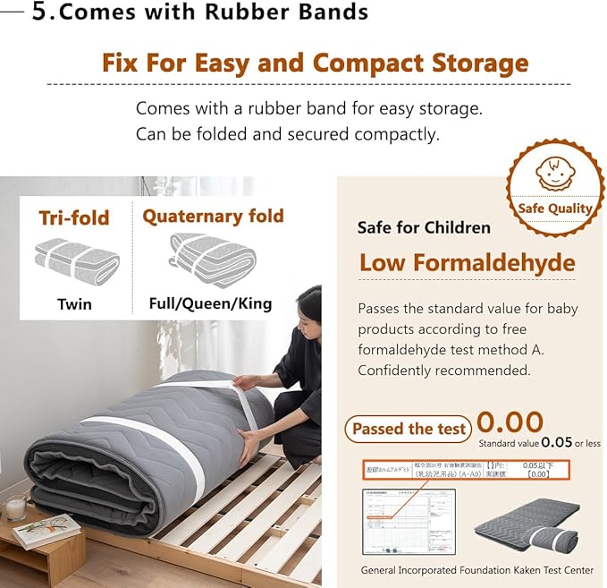 EMOOR Japanese Wool-Blend Padded Futon Mattress GOMA Queen Dark Gray, Gusset - Image 7