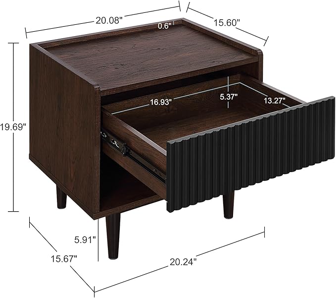Manhattan Comfort Duane Mid Century Modern Ribbed Nightstand and Coffee Table - Image 6