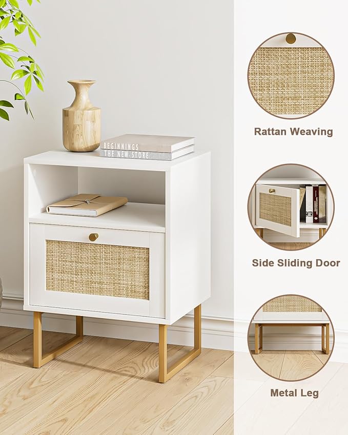 Rattan Nightstand, Mid Century Modern Night Stand, Boho Farmhouse Wood Bedside - Image 4