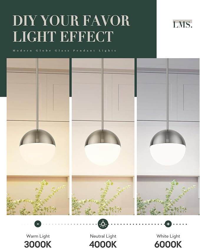 LMS Brushed Nickel Pendant Lights Kitchen Island, Adjustable Hanging Lighting - Image 8