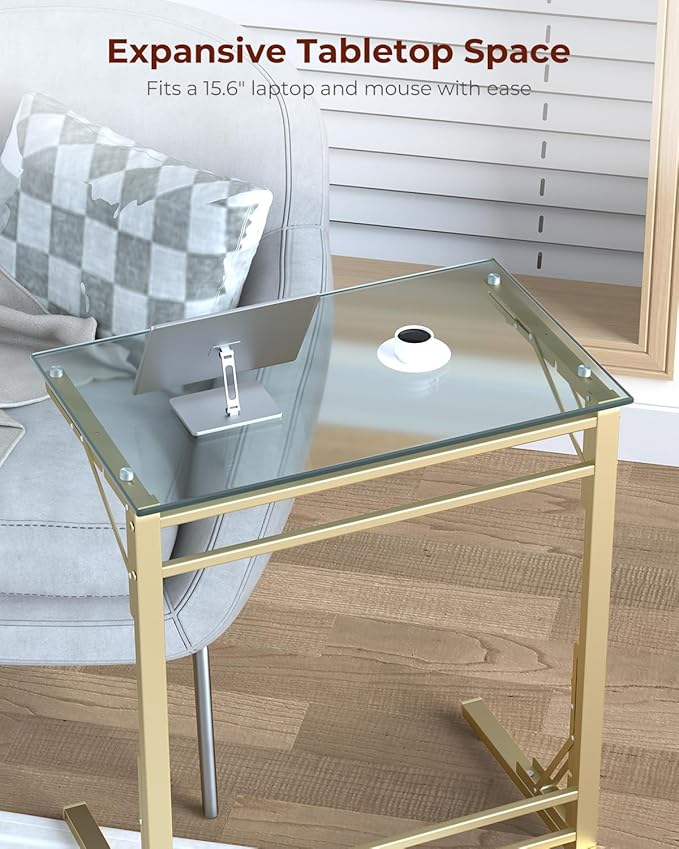 Tatub 24" Folding TV Tray Table, Glass C Shaped End Table - Image 8