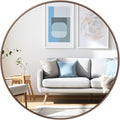 30 inch Circle Wall Mirror, Brushed Bronze Metal Framed Round Mirror by UMZODO