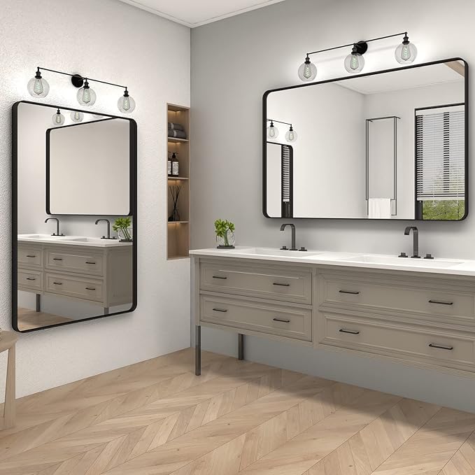 60x40 Inch Black Metal Framed Bathroom Mirror - Image 5