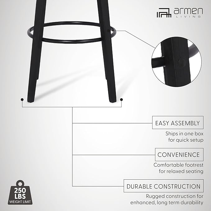 Armen Living Sonia 26" Counter Height Swivel Gray Faux Leather and Black Wood - Image 5