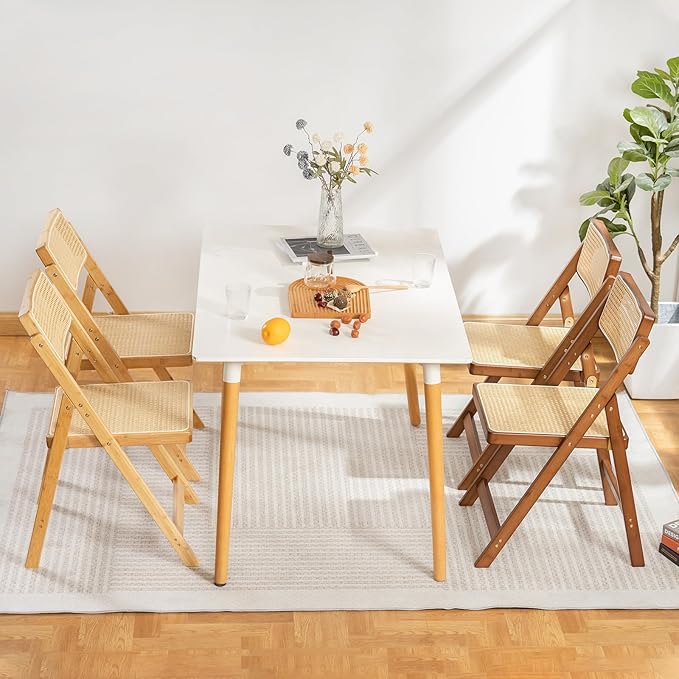 Rattan Folding Chair, Modern Mid Century Dining Chairs Set of 1, Comfy Outdoor - Image 6