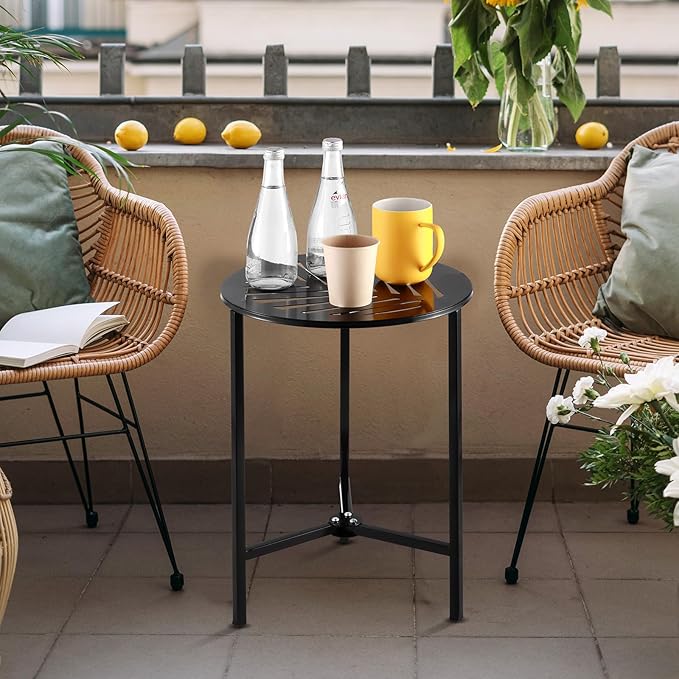 1 Packs 13" Metal Outdoor Side Tables Small Black Outside End Table - Image 2