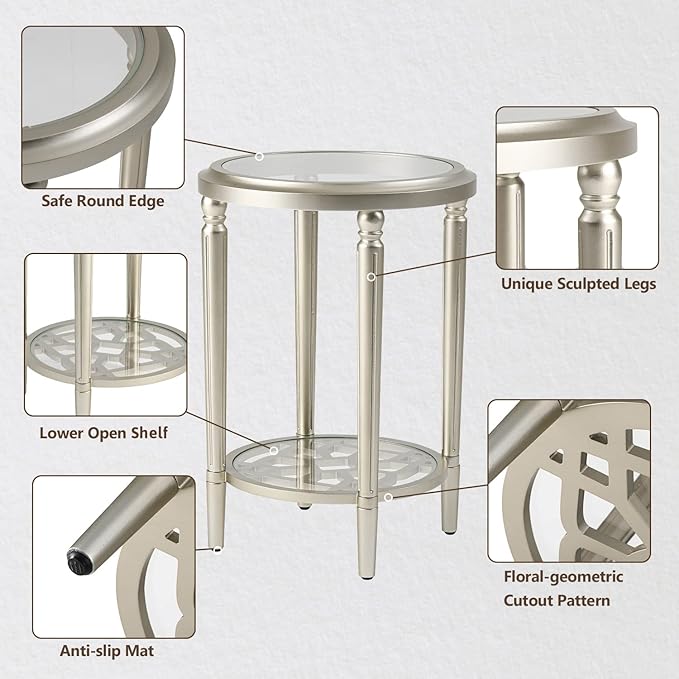 COSIEST Round Side Table, End Table Glass - Image 7