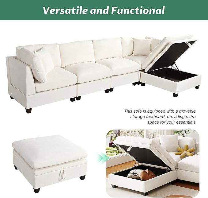 127.6 Inch 5-Seat Modular Convertible Sectional Sofa - Image 5