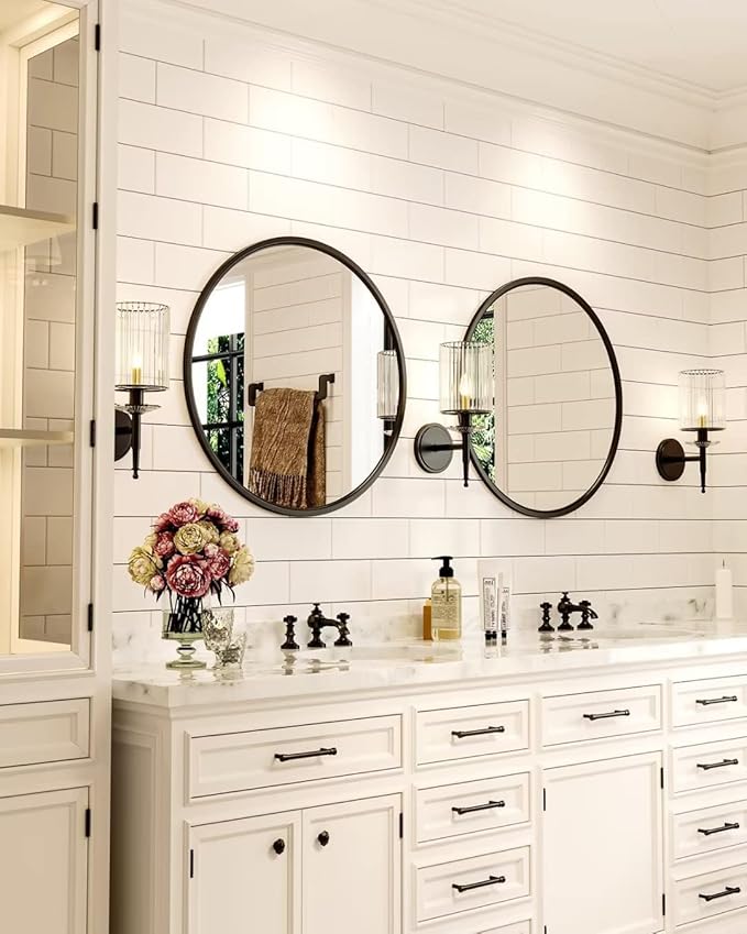Growsun 15.7'' Black Round Mirror, Circle Wall Mirror - Image 2