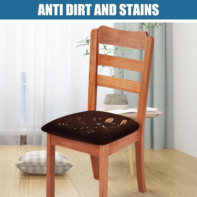 Smiry Velvet Seat Covers for Dining Room Chair Set of 6, Stretch Fit Removable - Image 3