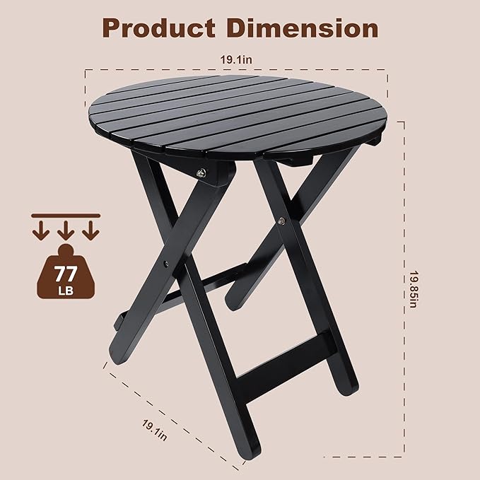Outdoor Patio Side Table Set of 2 Small Folding Wood Round End Table Coffee - Image 3