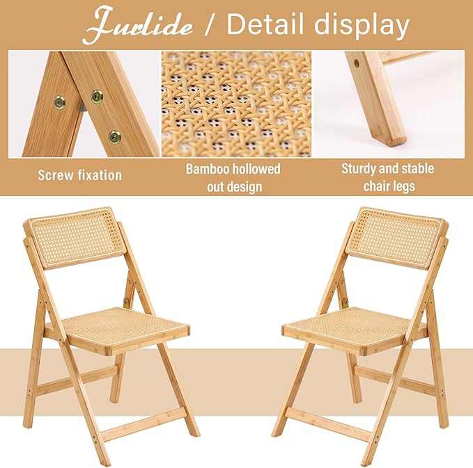 Rattan Folding Chair, Modern Mid Century Dining Chair Set of 1, Outdoor Bamboo - Image 6