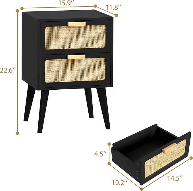 Rattan Nightstand, Wood End Table, Side Table - Image 3