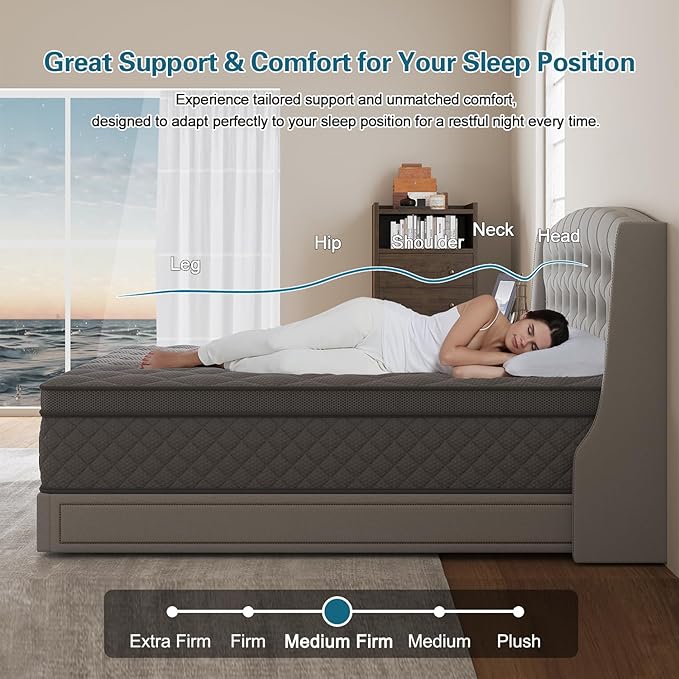Full Mattress, 14 Inch Hybrid Mattresses Grey Euro Top Medium Firm - Image 3