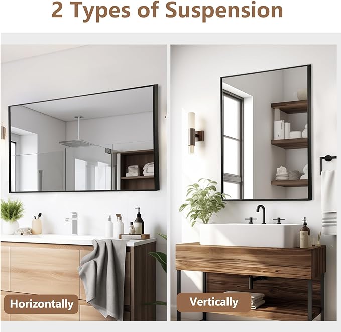 Black Bathroom Mirror, Matte Black Mirror, Metal Frame Square Corner Vanity - Image 6