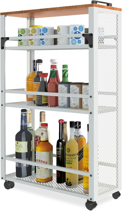 2025 New, Slim Kitchen Storage Cart, 3 Tier Metal Rolling Utility Cart Mesh by fusehome