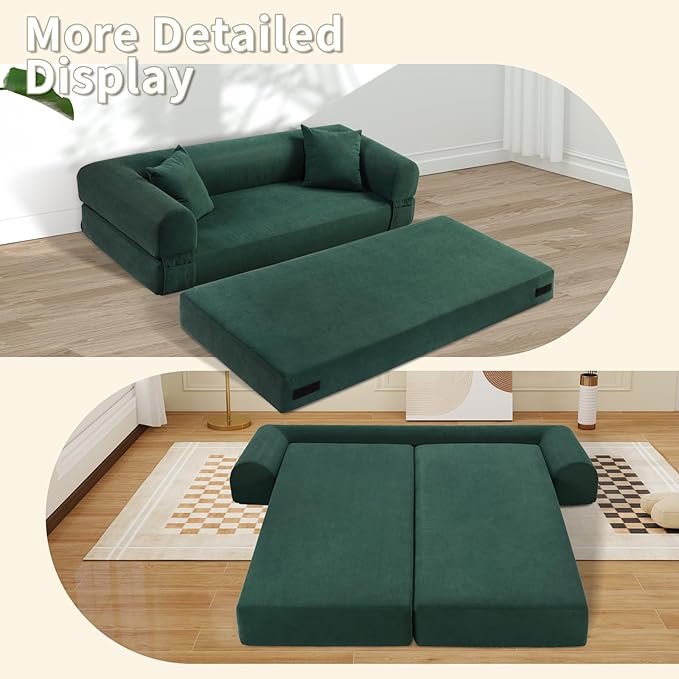 80" Convertible Sofa Bed, Corduroy Deep Seat Folding Pull Out Couch - Image 8