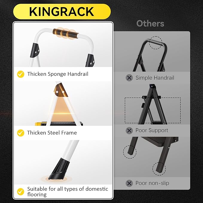 KINGRACK 3 Step Folding Ladder, 800lbs Capacity Step Stool - Image 5