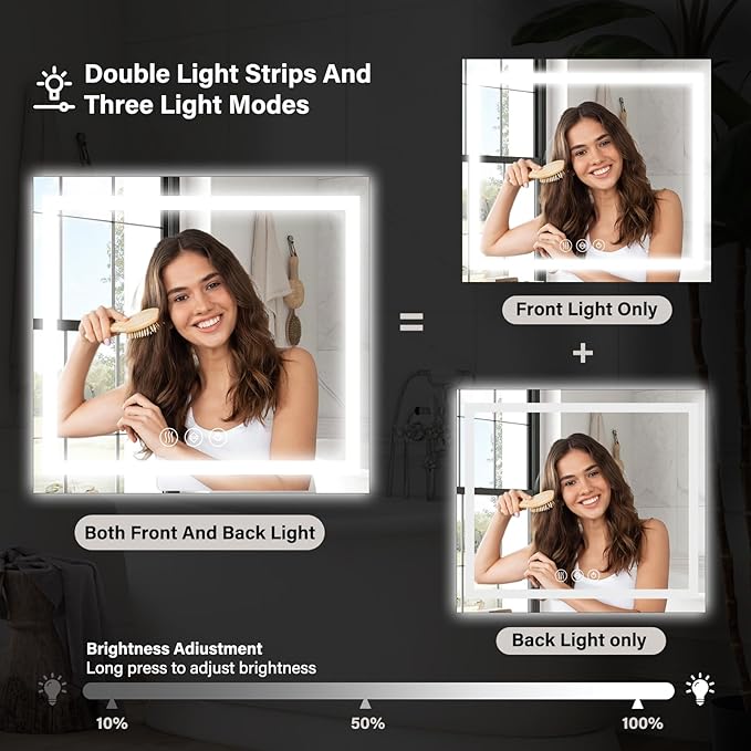 36x36 LED Bathroom Mirror, Backlit + Front Lit, LED Bathroom Mirror - Image 7