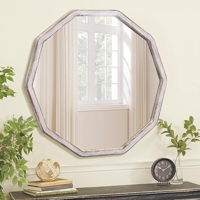 ULIKE White Wood Mirror for Wall, 24 Inch Rustic Farmhouse Mirror by ULIKE