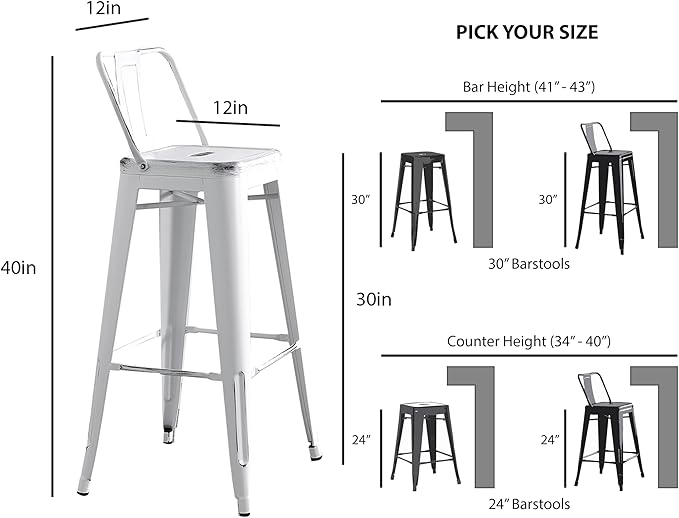 AC Pacific 30” Metal Barstool Set of 2 – Country Rustic Style - Image 3