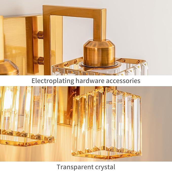 Modern Bathroom Vanity Light 3-Lights Gold Crystal Wall Lamp Bathroom Modern - Image 6