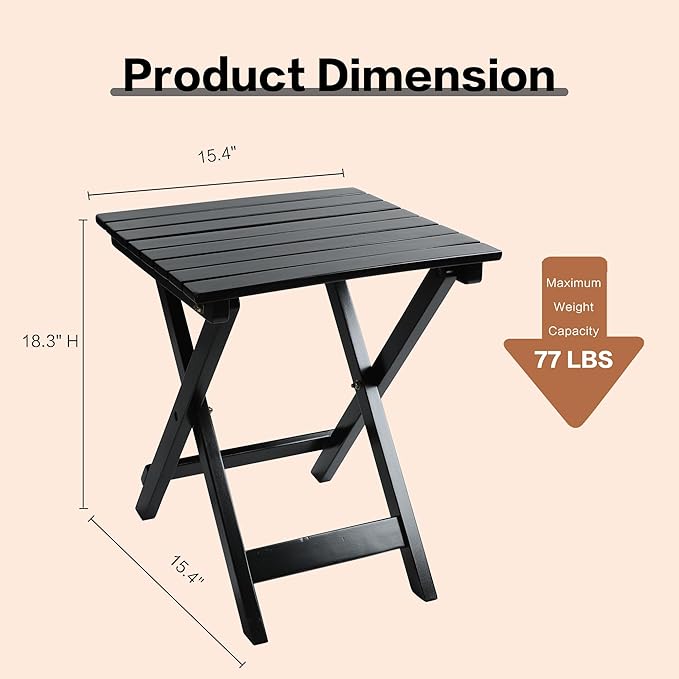 Outdoor Patio Side Table Set of 2 Small Wood End Square Table Folding Coffee - Image 3