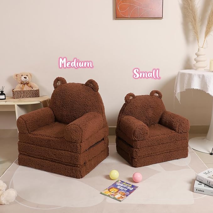 Foldable Sofa for Kids, Sherpa Teddy Bear Toddler Couch - Image 4