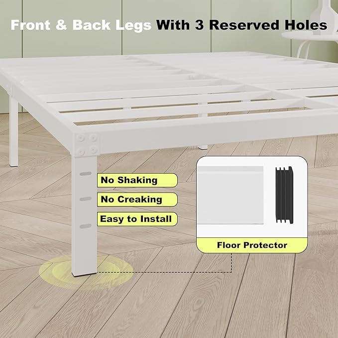 12 Inch White King Size Bed Frame, Heavy Duty King Size Platform Bed Frame - Image 4
