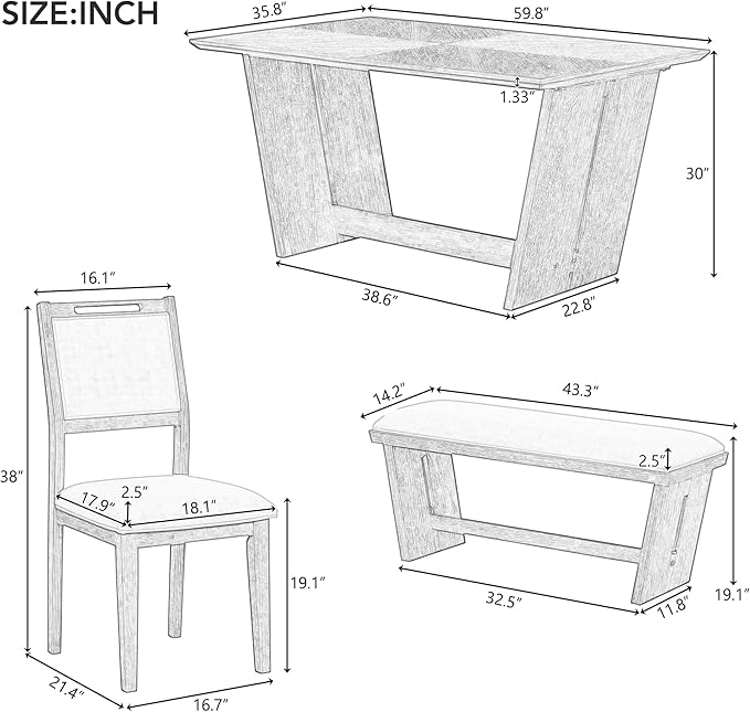 Merax 6-Piece Retro Dining Set, 1 Rectangular Table - Image 3
