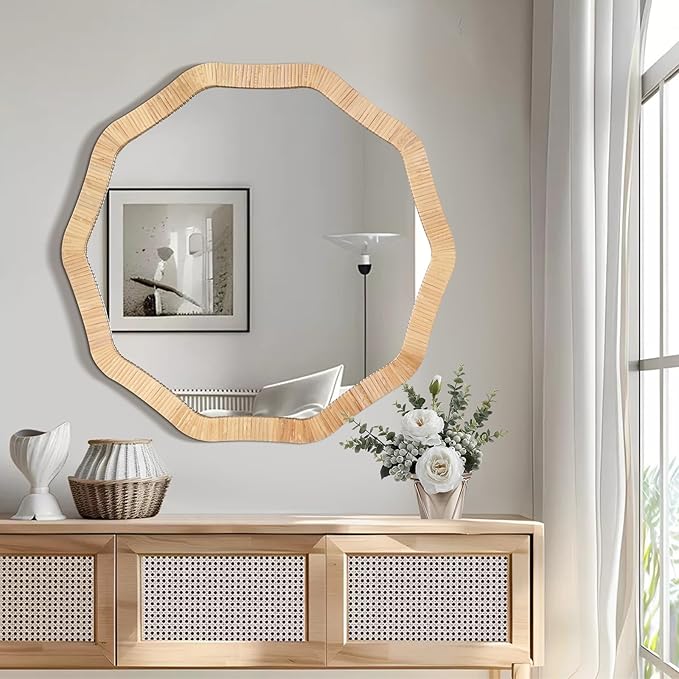 ULIKE Rattan Mirror for Wall, Bathroom 30 Inch Rustic Farmhouse Wall Decor - Image 2