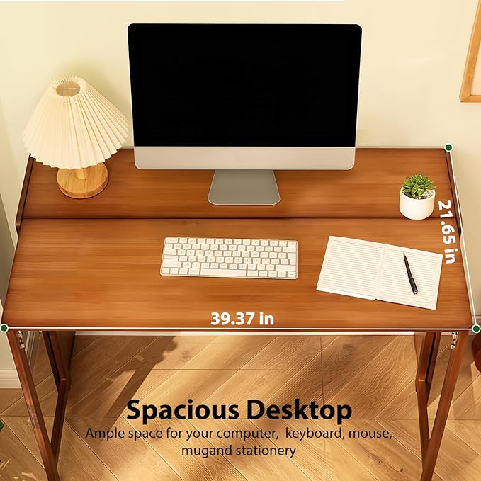 39.37" Bamboo Folding Desk, Space-Saving Computer Desk - Image 2