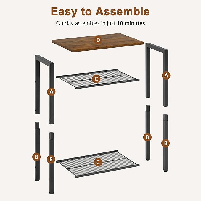 Hoctieon 2-Set 3 Tier End Table, Telephone Table Set of 2, Tall Side Table - Image 9