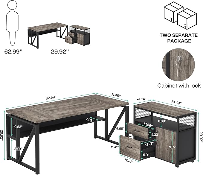 Tribesigns L Shaped Desk with Drawer Cabinet, 2 Piece Home Office Furniture - Image 4