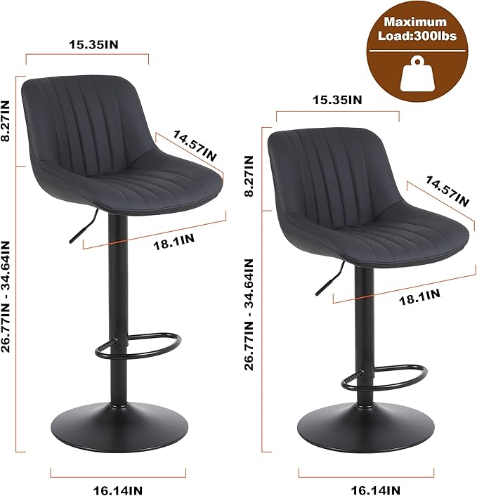 Bar Stools Set of 2, Swivel Counter Height Barstools - Image 3
