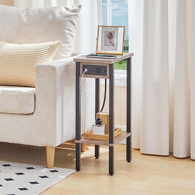 HOOBRO Small End Table with Charging Station, Narrow Side Table with USB Port - Image 2